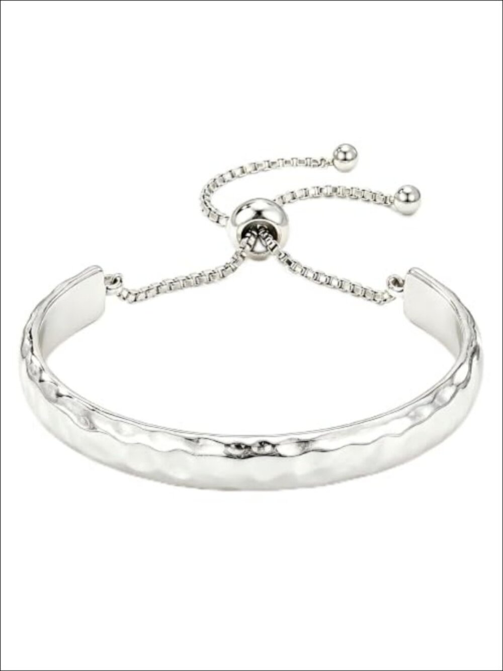 Silver Plated Hammered Bangle Bracelet Adjustable Slider Cuff